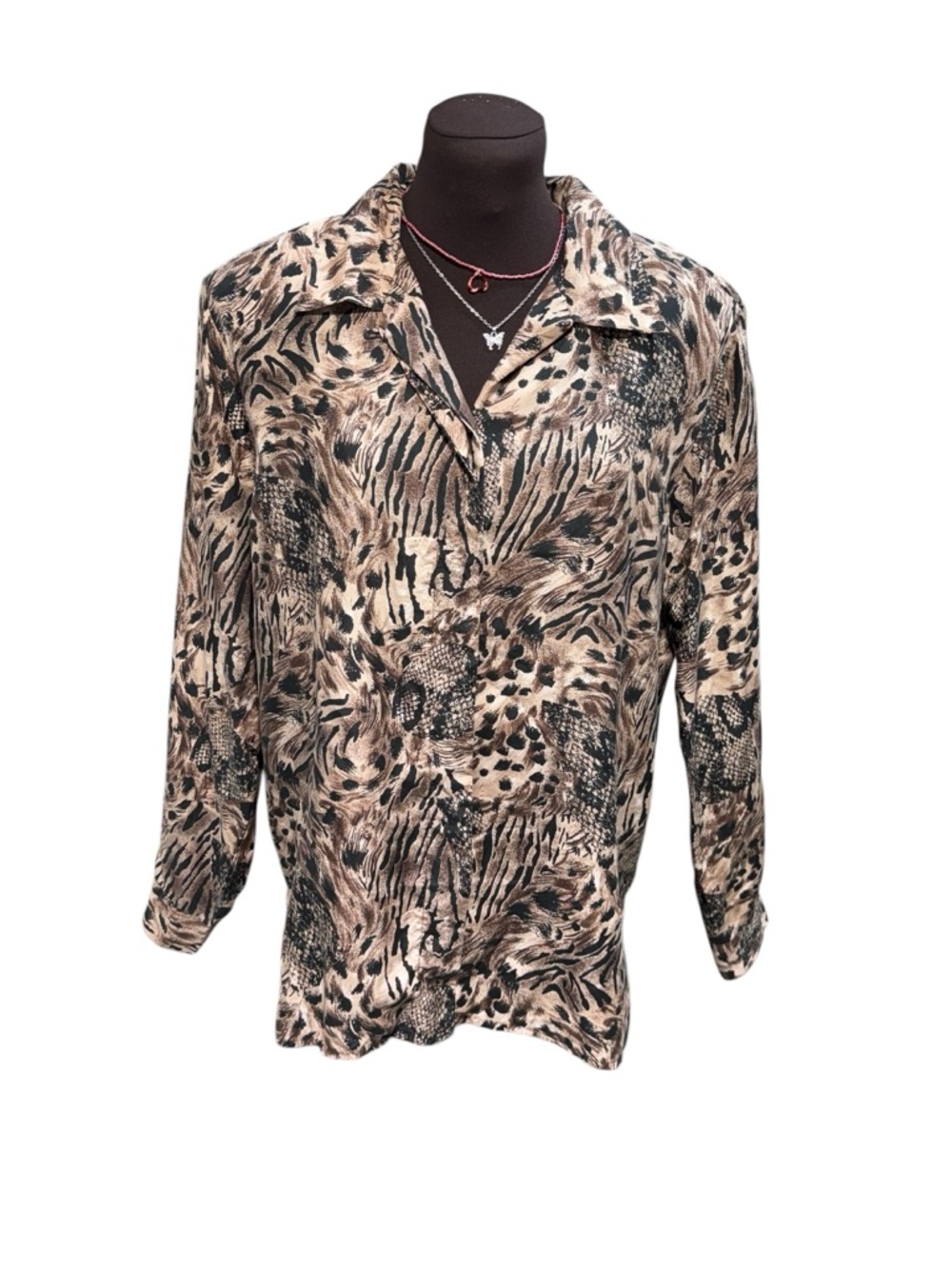 Stunt Womens 100% Silk Animal Print Button Front Shirt Top Long Sleeve Sz M